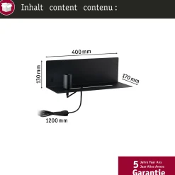 Paulmann seinälamppu Devara, musta 40 cm E27 USB-portti