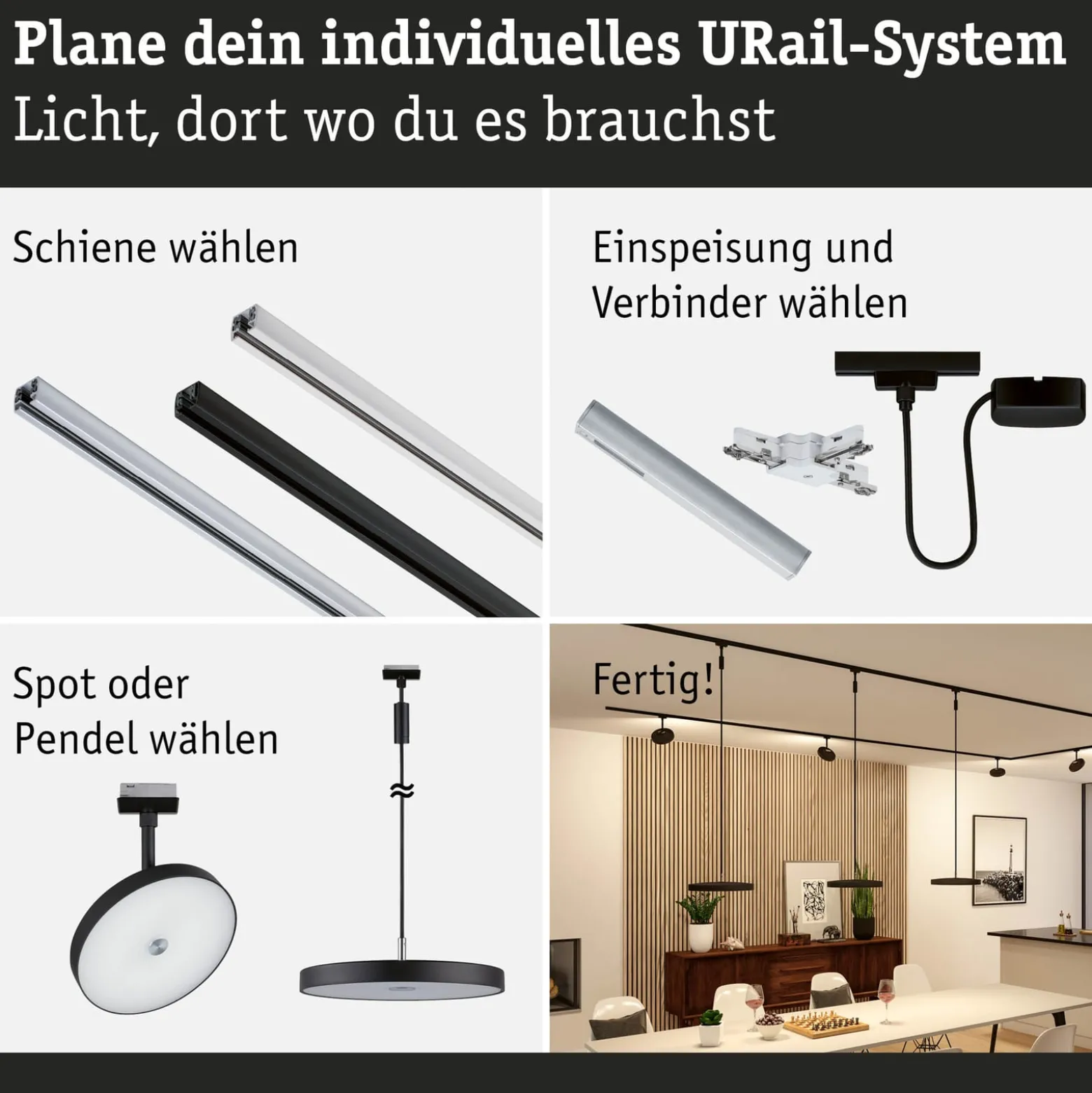 Paulmann URail Hildor -LED-spotti musta, 3 000 K