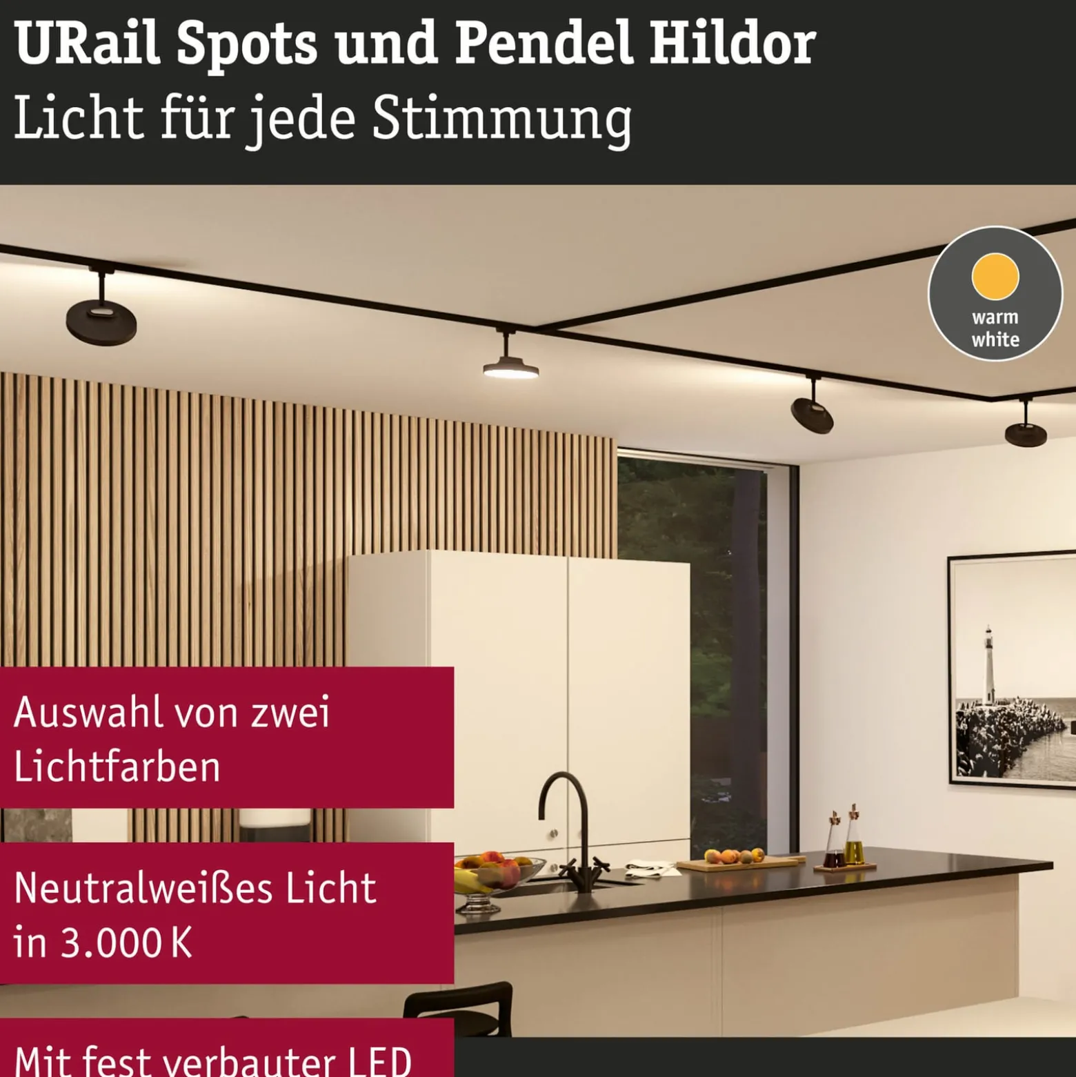 Paulmann URail Hildor -LED-spotti musta, 3 000 K