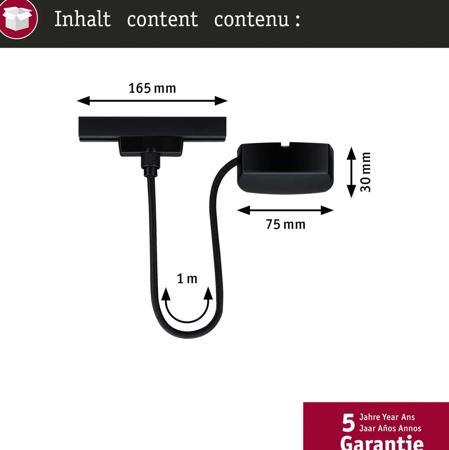 Paulmann URail kaapelisyöttö Zigbee 1 m, musta matta