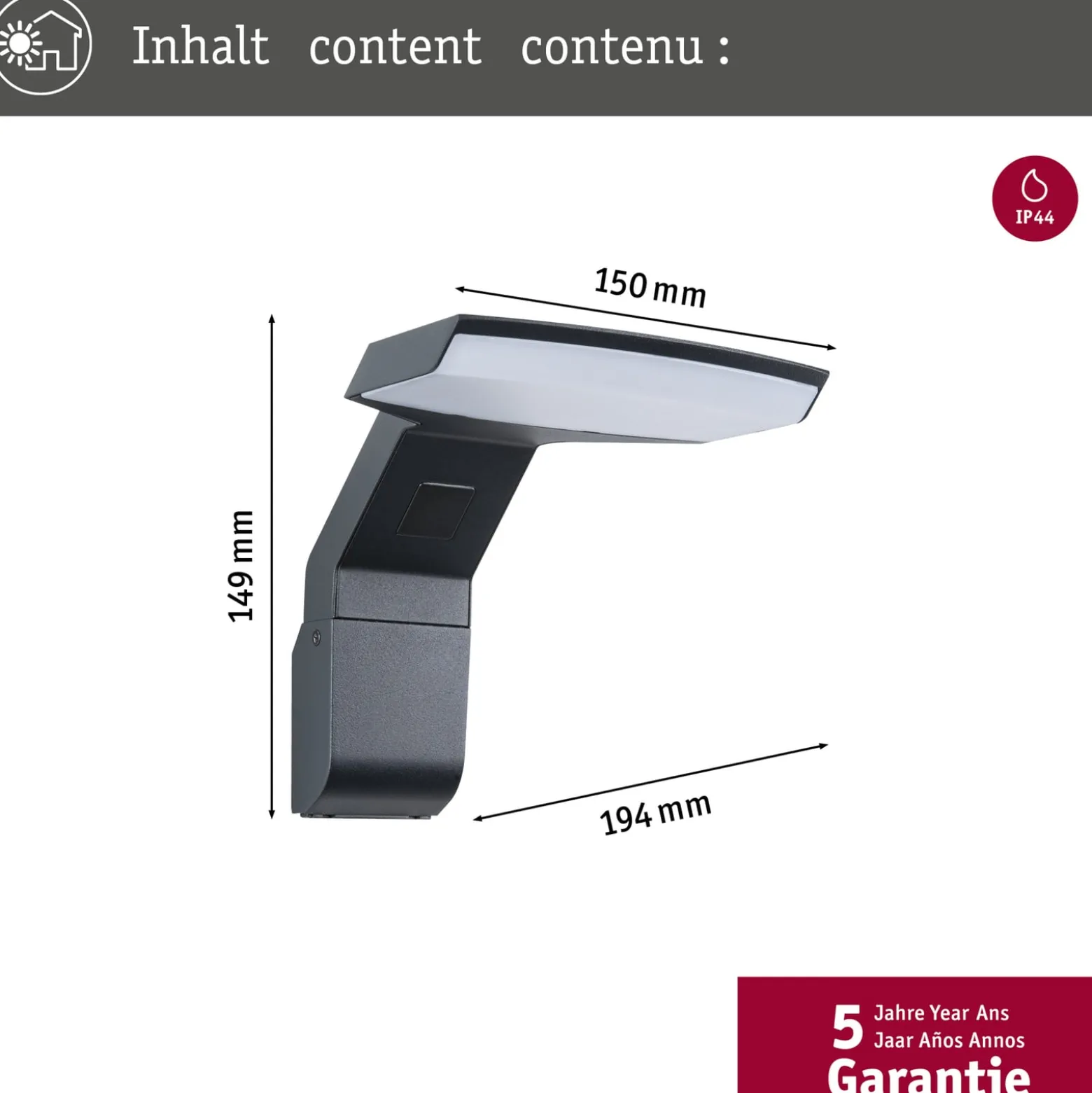 Paulmann Zenera LED-ulkoseinälamppu, 2 200 K, antrasiitti IP44