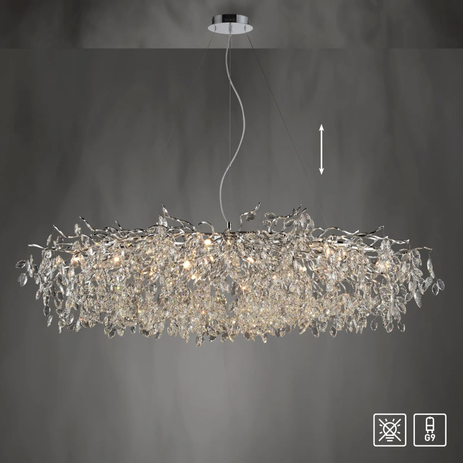 Paul Neuhaus kattokruunu Ricicle, kromi, pituus 150 cm