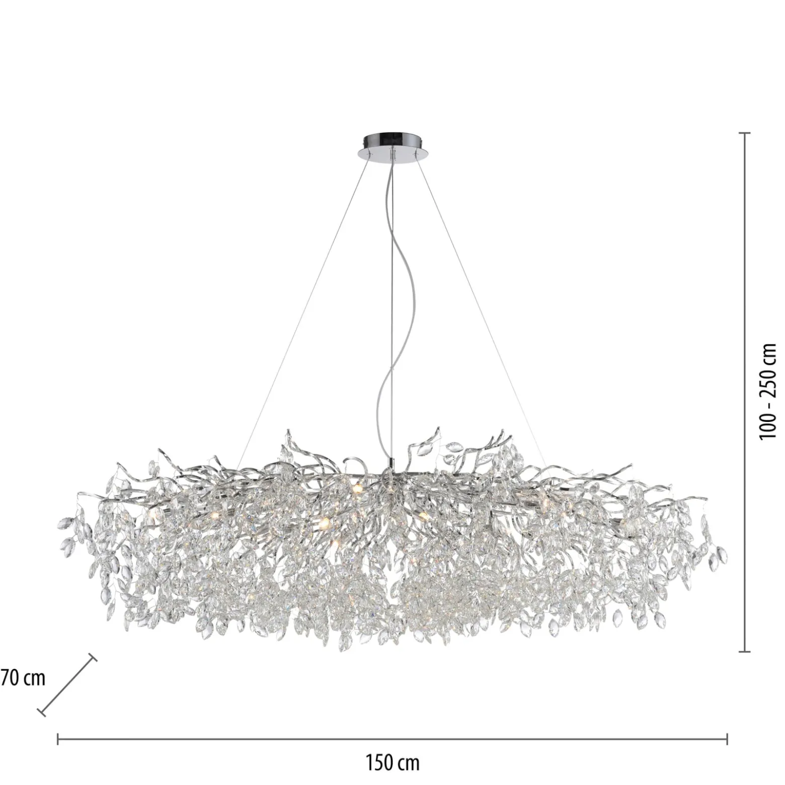 Paul Neuhaus kattokruunu Ricicle, kromi, pituus 150 cm