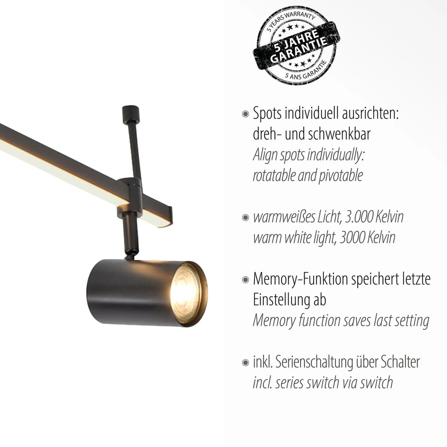 Paul Neuhaus LED-kattovalaisin Barik, 188 cm, säädettävä