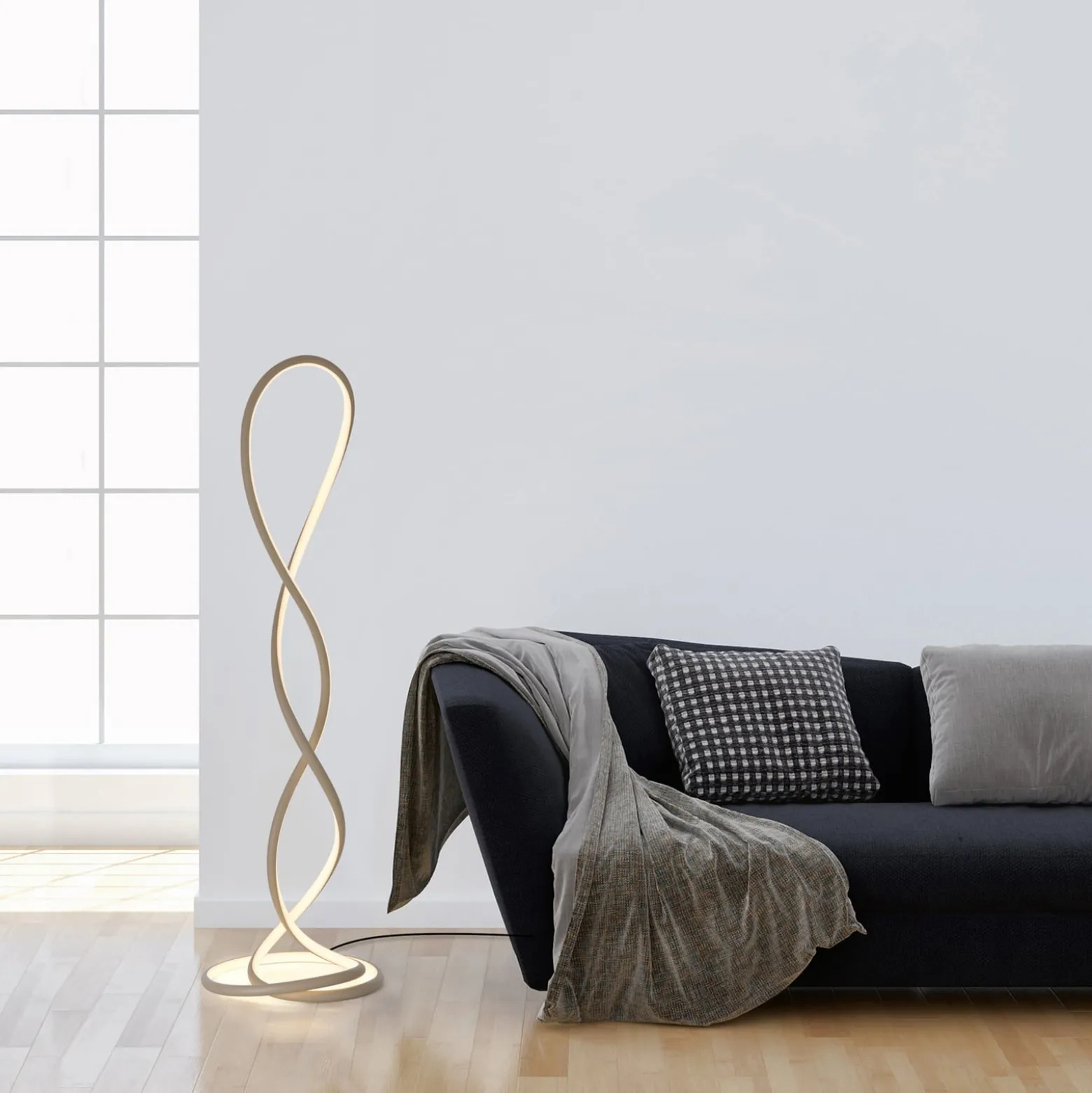 Paul Neuhaus LED-lattiavalo Twist, hiekanvärinen, korkeus 143 cm