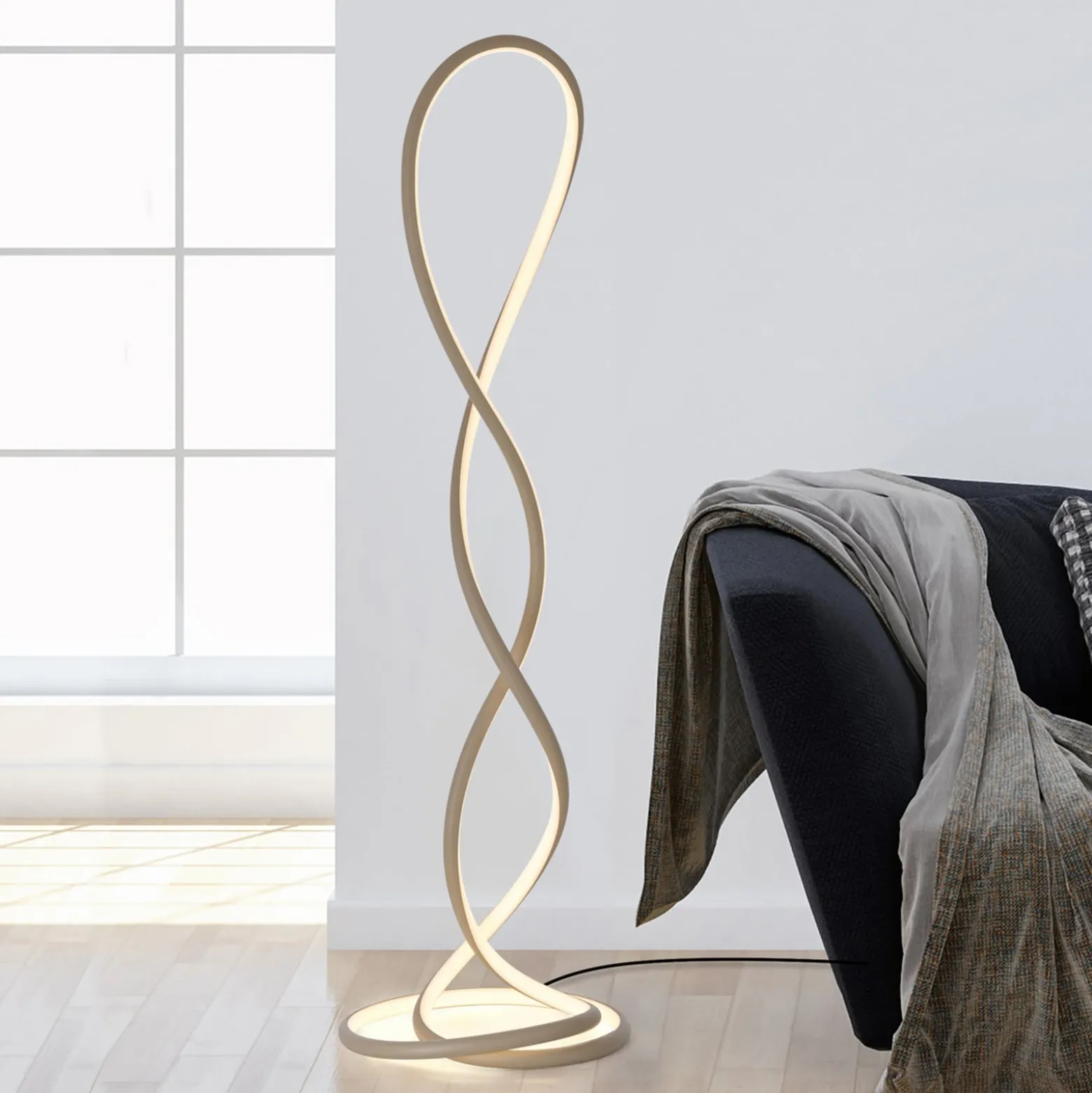 Paul Neuhaus LED-lattiavalo Twist, hiekanvärinen, korkeus 143 cm