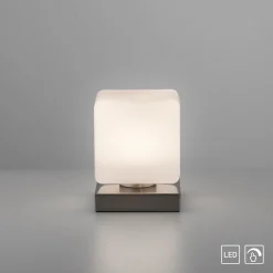 Paul Neuhaus LED-pöytävalaisin Dadoa, teräs, lasi, himmennettävä