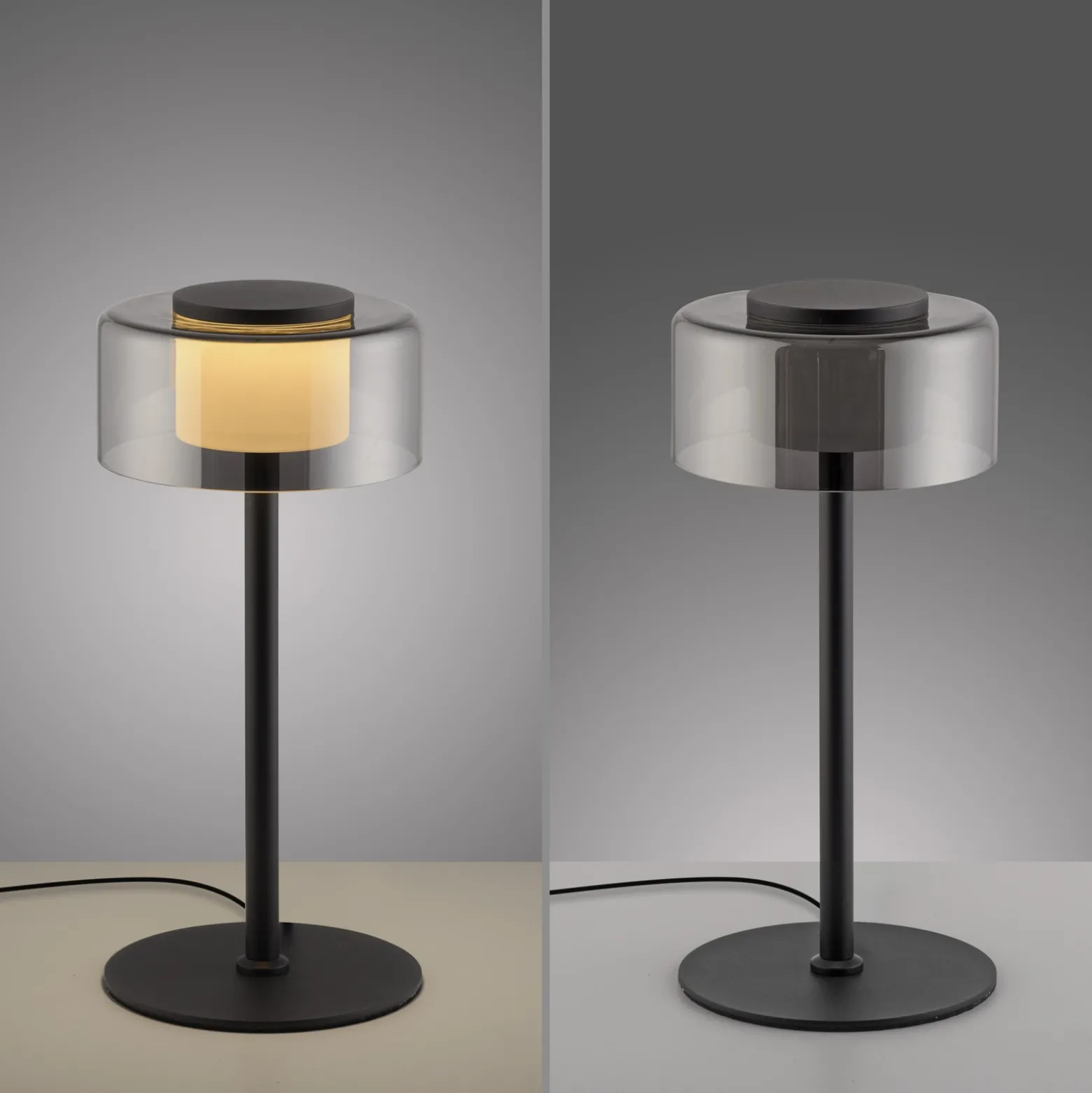 Paul Neuhaus LED-pöytävalaisin Rika, lasia, 33 cm korkea, himmennettävä