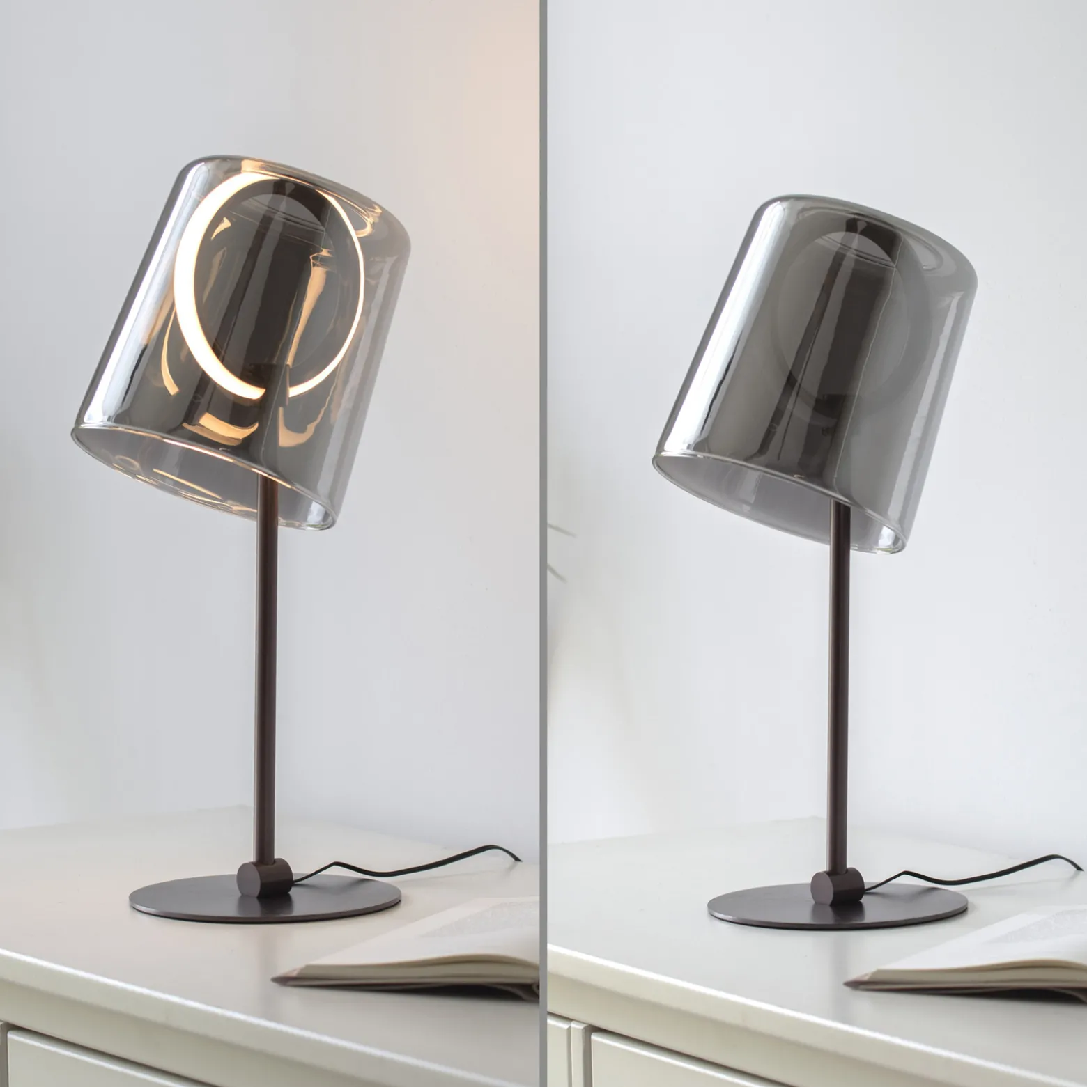 Paul Neuhaus LED-pöytävalaisin Zula, savunharmaa, korkeus 42 cm