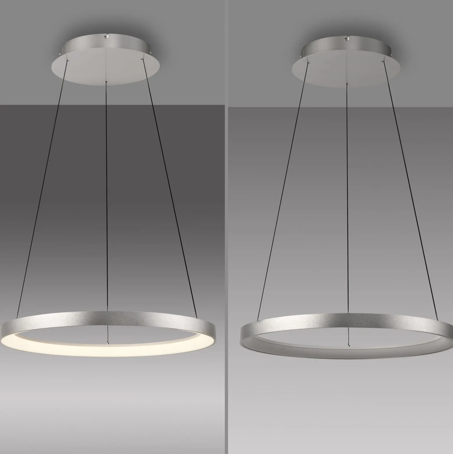 Paul Neuhaus LED-riippuvalaisin Hoop, alumiinin värinen, Ø 57cm, himmennettävä