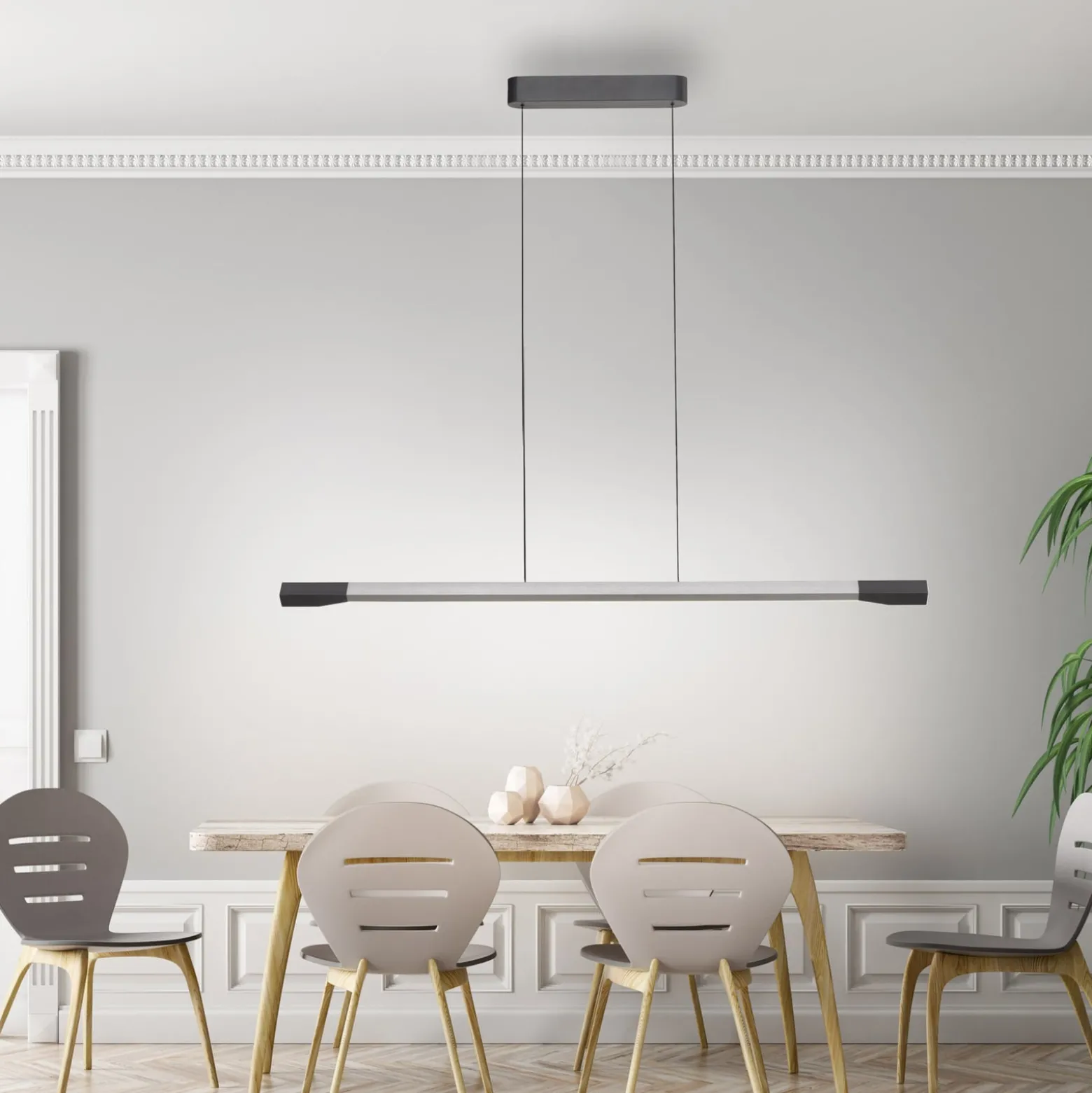 Paul Neuhaus LED-riippuvalaisin Hoop, alumiininvärinen, 128 cm, himmennettävä