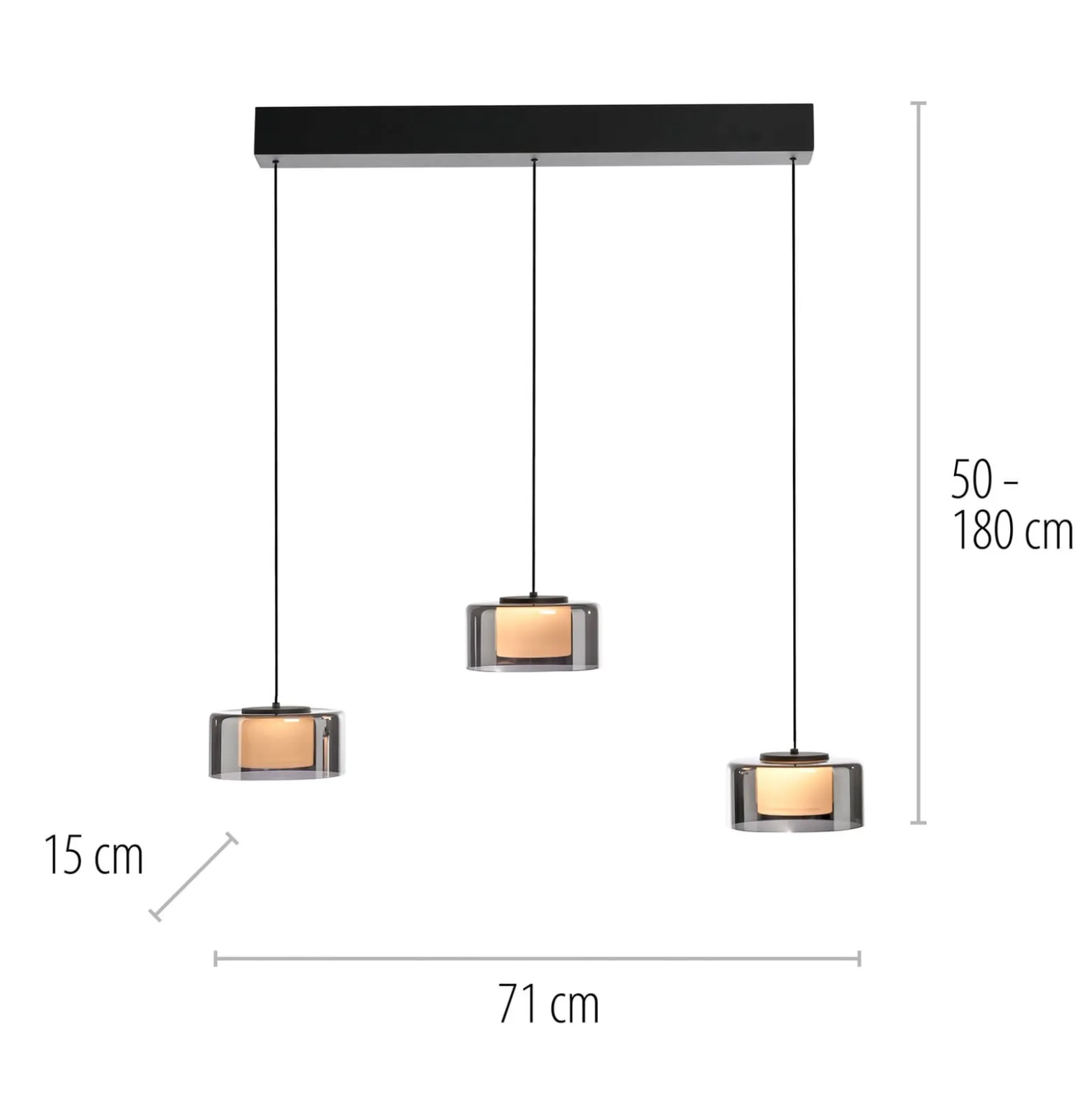 Paul Neuhaus LED-riippuvalaisin Rika, 71 cm, lasi, himmennettävä
