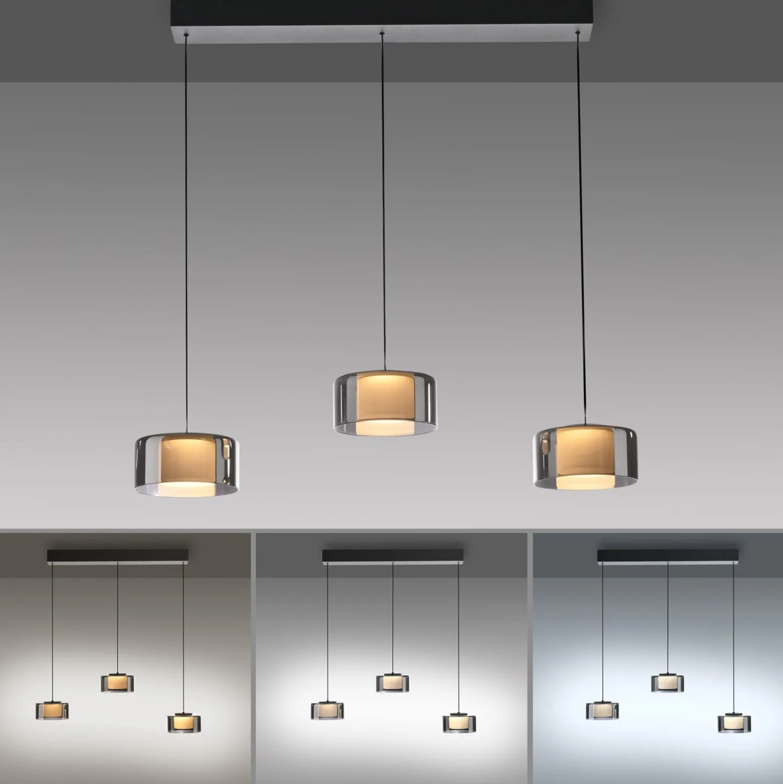 Paul Neuhaus LED-riippuvalaisin Rika, 71 cm, lasi, himmennettävä