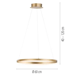 Paul Neuhaus LED-riippuvalaisin Titus, Ø 60 cm, messinki, himmennettävä
