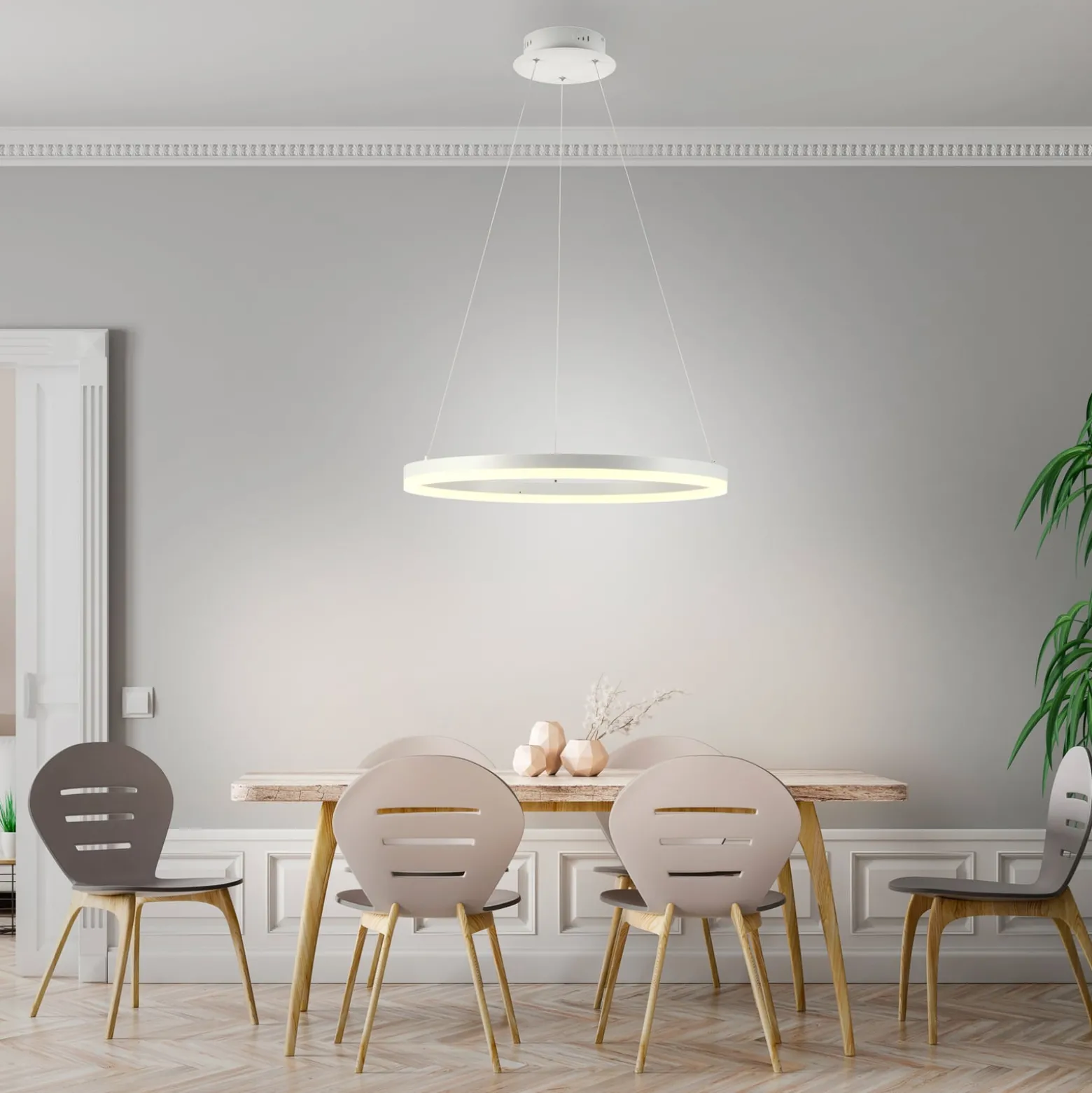 Paul Neuhaus LED-riippuvalaisin Titus, Ø 60 cm, valkoinen, himmennettävä