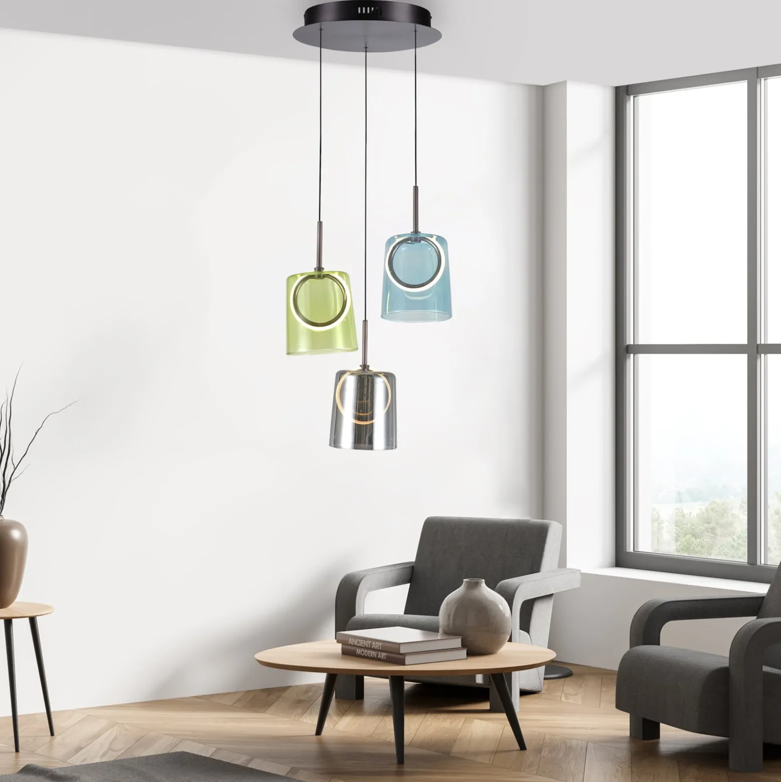 Paul Neuhaus LED-riippuvalaisin Zula, Ø 40 cm, värikäs, 3-valo.