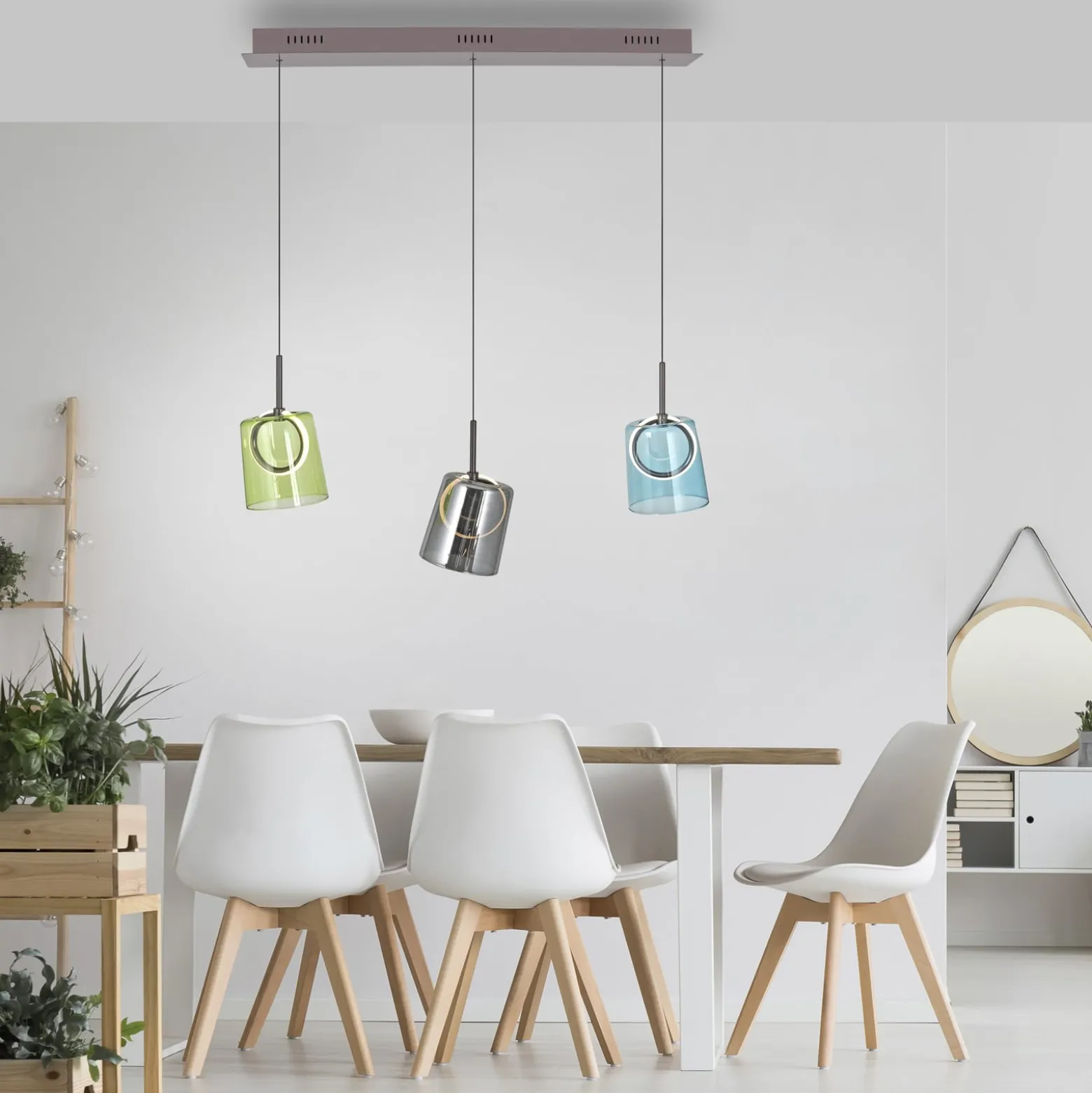 Paul Neuhaus LED-riippuvalaisin Zula, pituus 87 cm, värikäs, 3-valo.