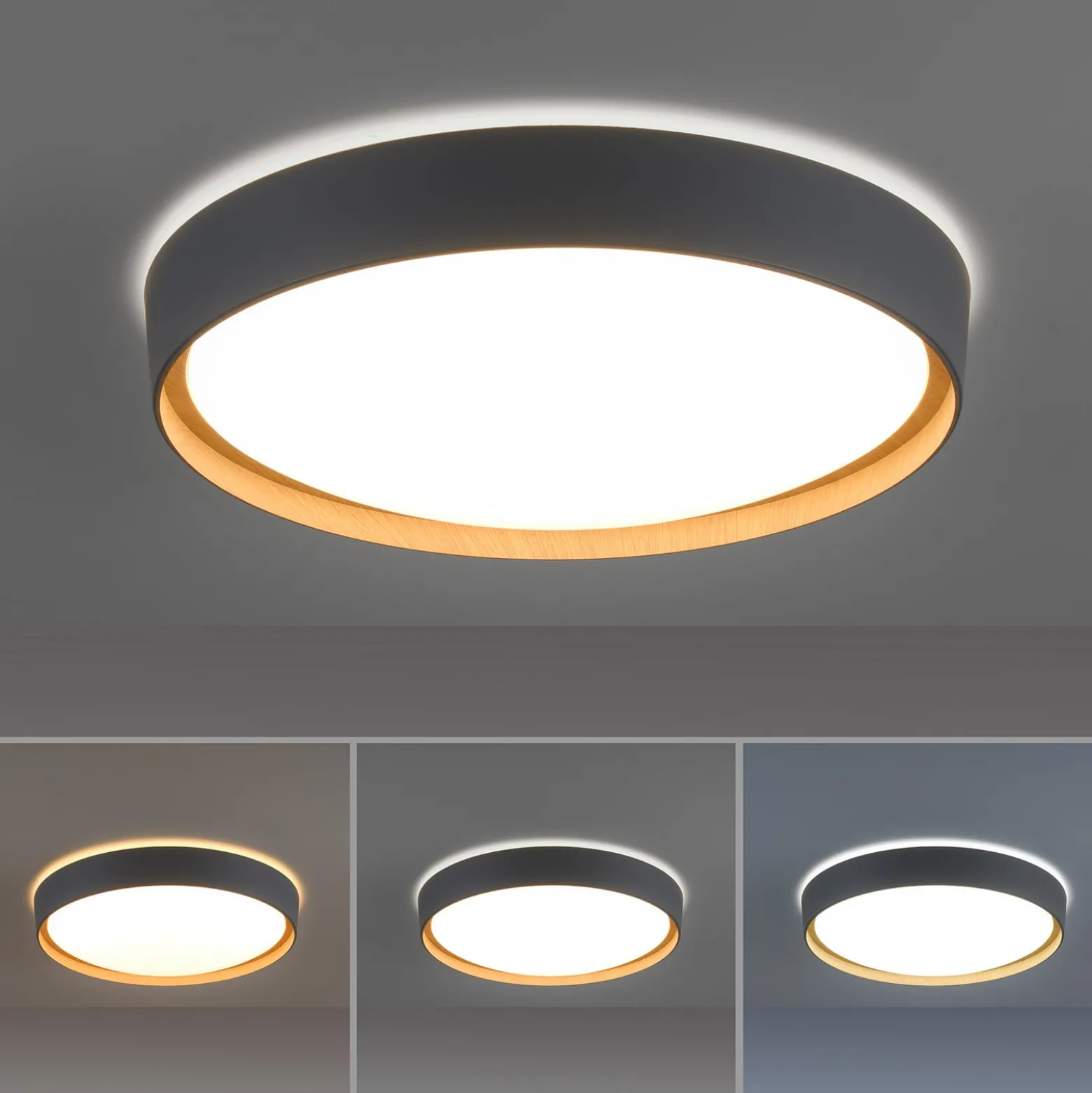 Paul Neuhaus Q-EMILIA LED-kattovalaisin, harmaa/puu