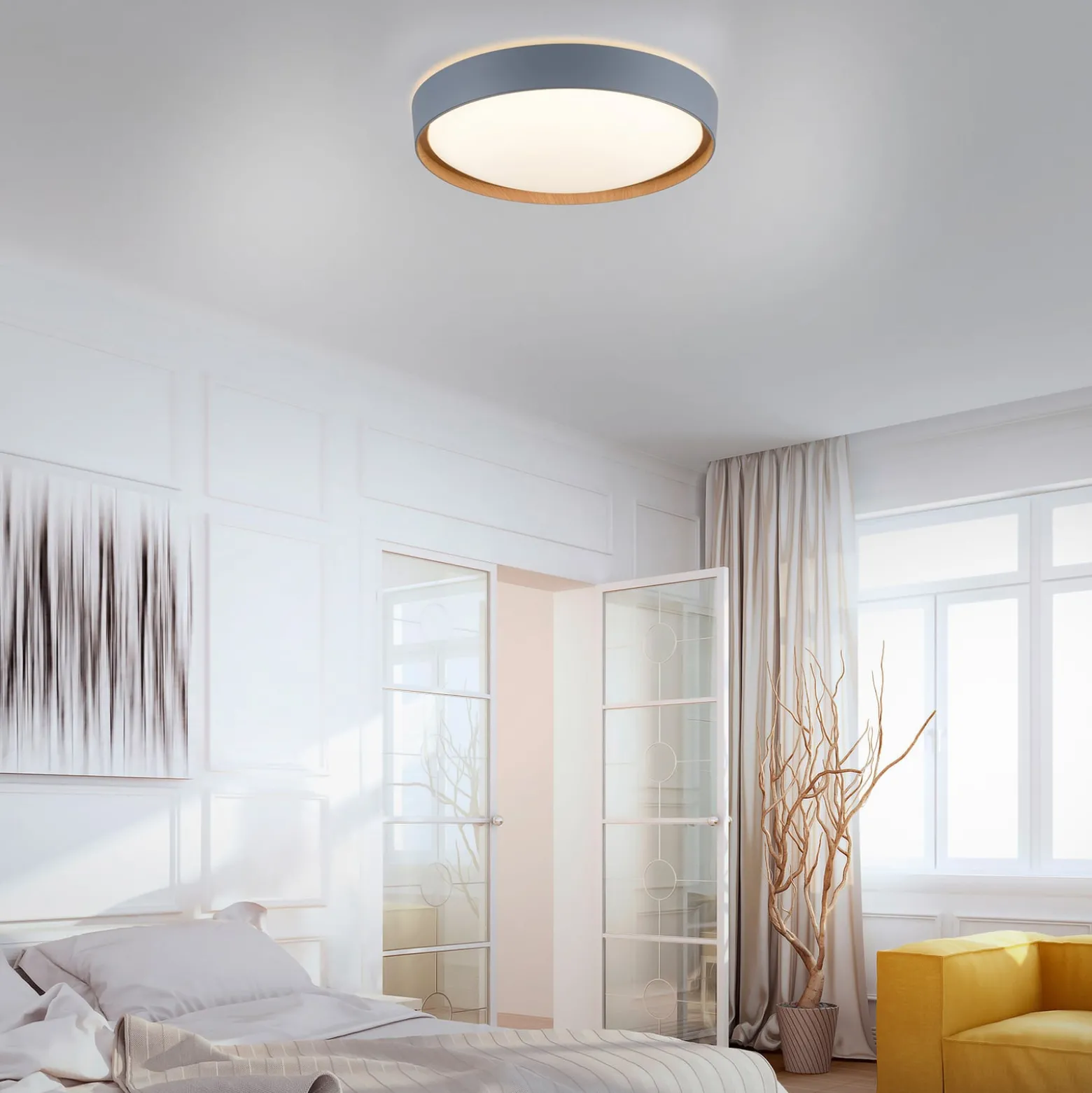 Paul Neuhaus Q-EMILIA LED-kattovalaisin, harmaa/puu