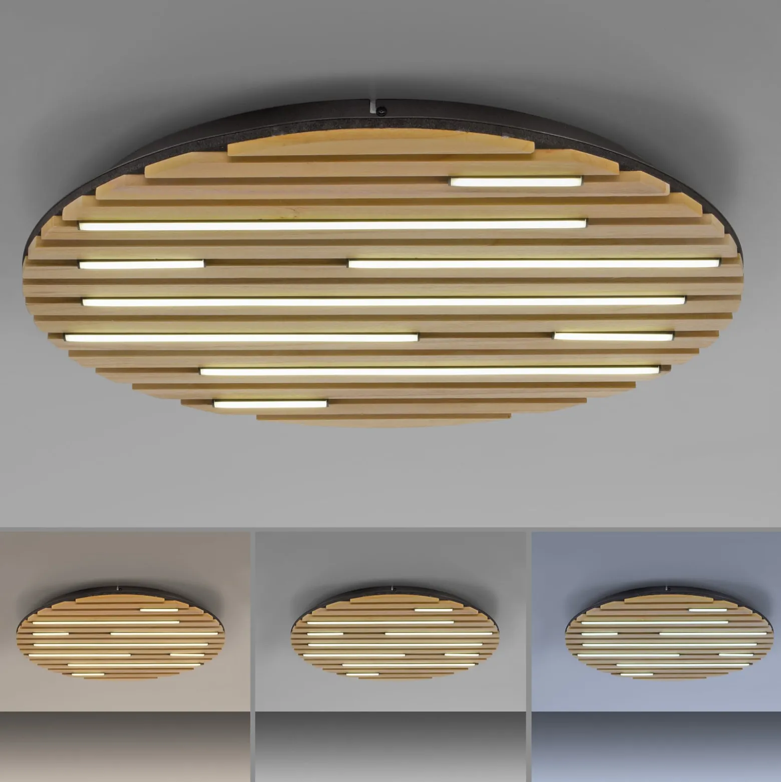Paul Neuhaus Smart LED-kattovalaisin Q-Acoustic, puu Ø 60 cm
