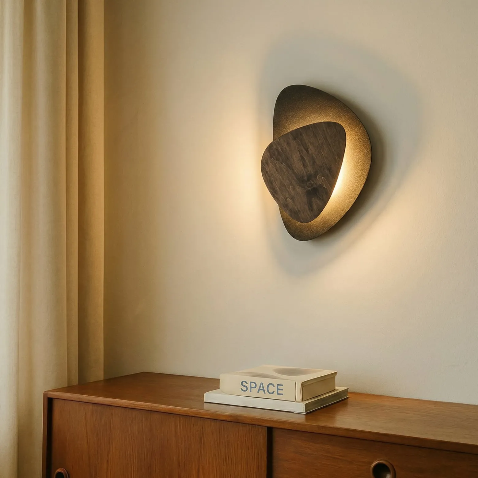 Pedra-LED-seinävalaisin, musta/wenge, teräs, puu, 3 000 K