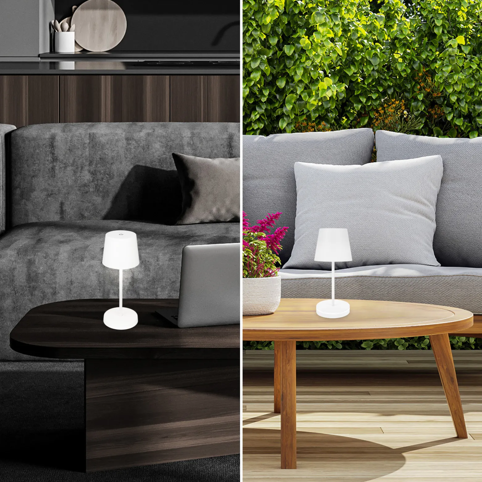 Piha LED-pöytävalaisin ladattavalla paristolla, valkoinen