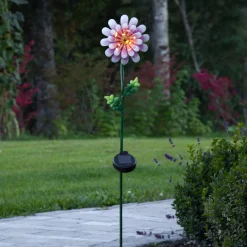 Pink Daisy -LED-aurinkovalaisin, kukan muotoinen