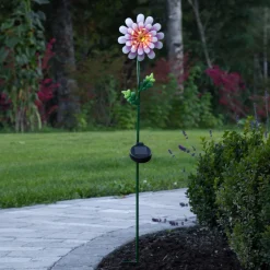 Pink Daisy -LED-aurinkovalaisin, kukan muotoinen