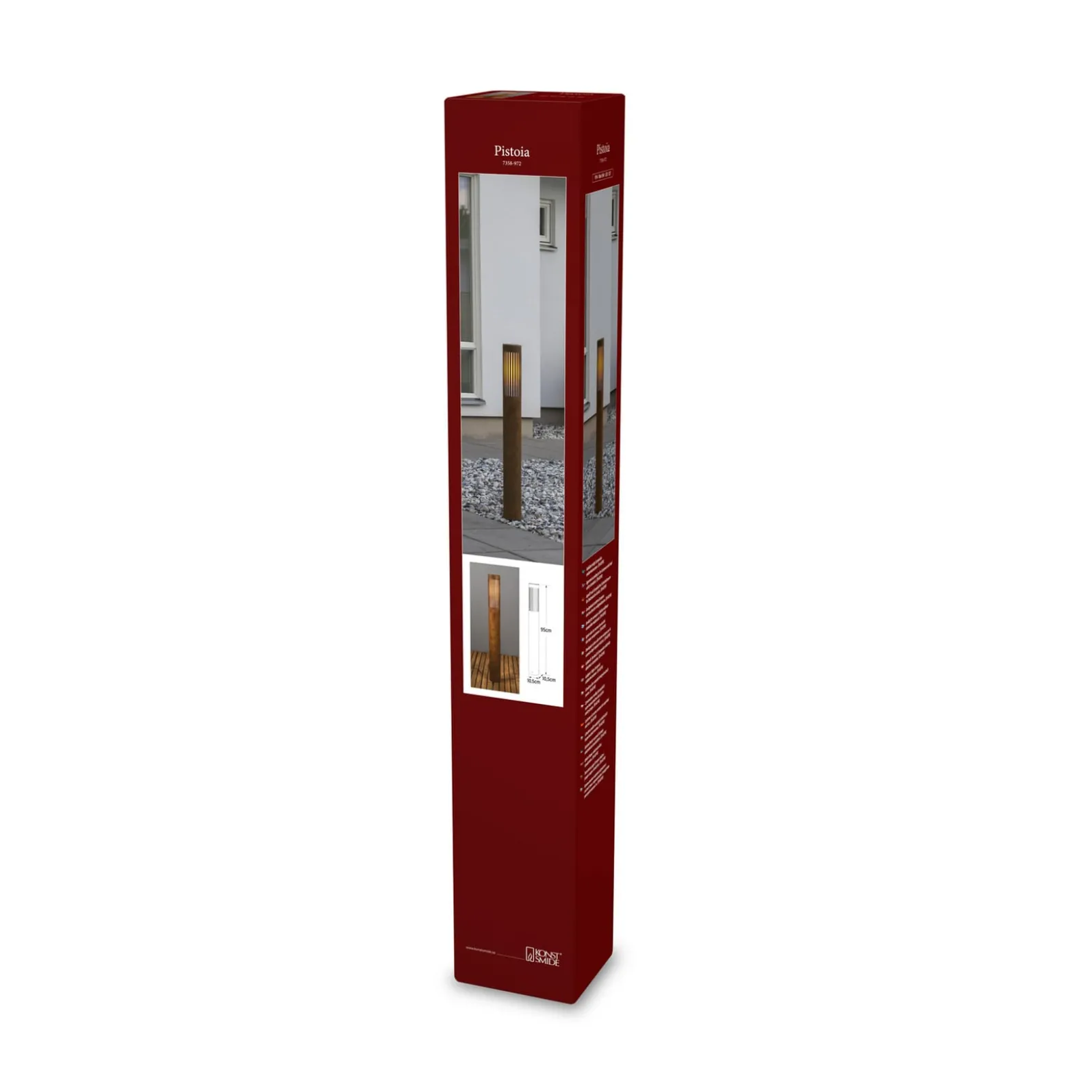 Pistoia-pylväsvalaisin, ruosteenvärinen, korkeus 95 cm, metalli, IP54