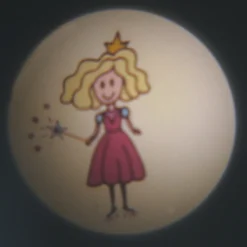 Prinsessa-taskuprojektori 6 kuvalla, paristokäyt.
