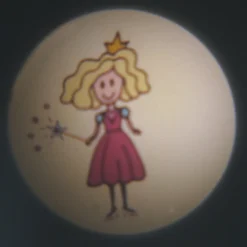 Prinsessa-taskuprojektori 6 kuvalla, paristokäyt.