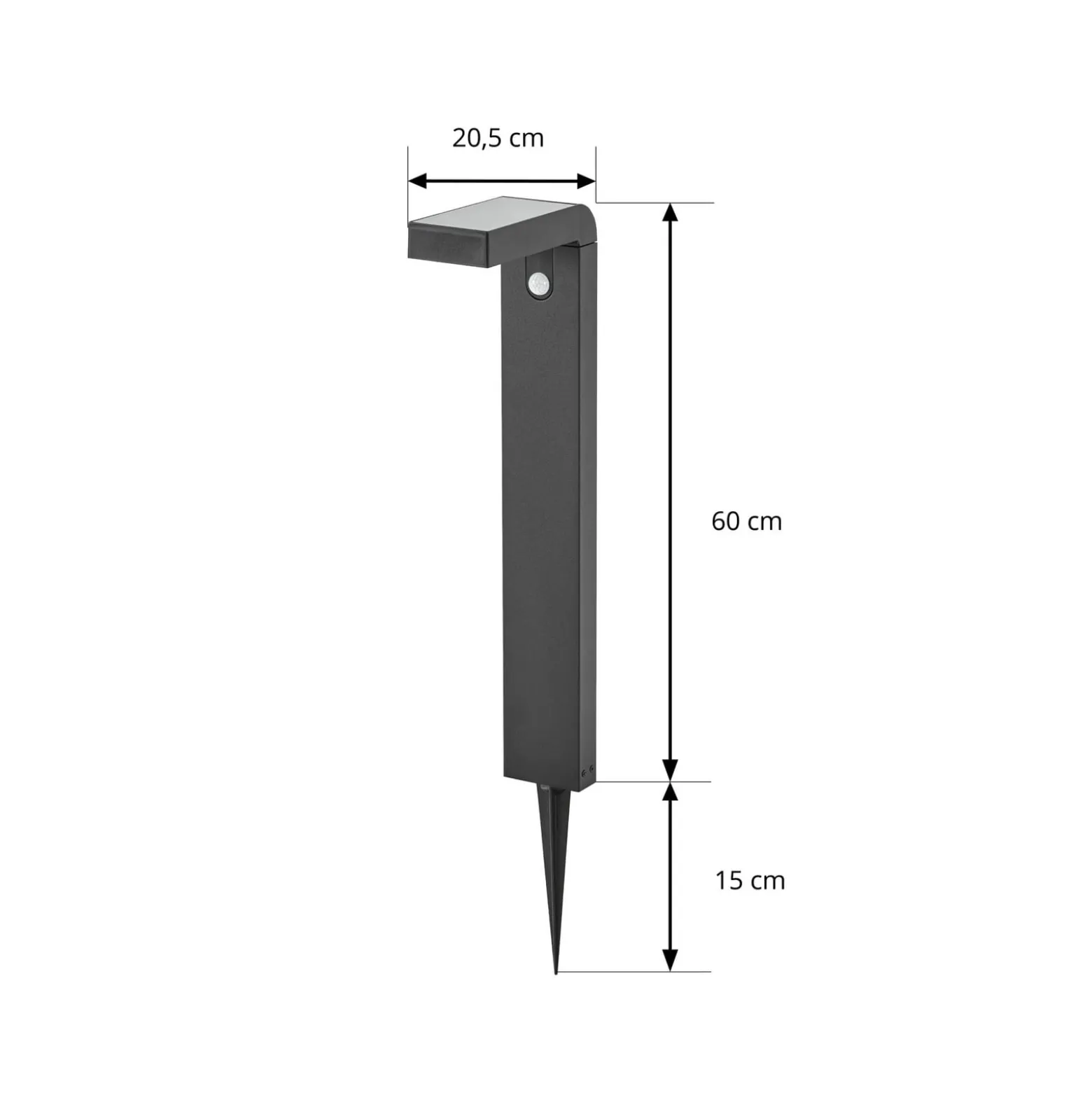 Prios LED-aurinkokäyttöinen pylväsvalaisin Aurino, musta, 75 cm, anturi