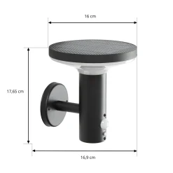 PRIOS LED-aurinkokäyttöinen seinävalaisin Kalen, 17 cm, musta, liiketunnistin