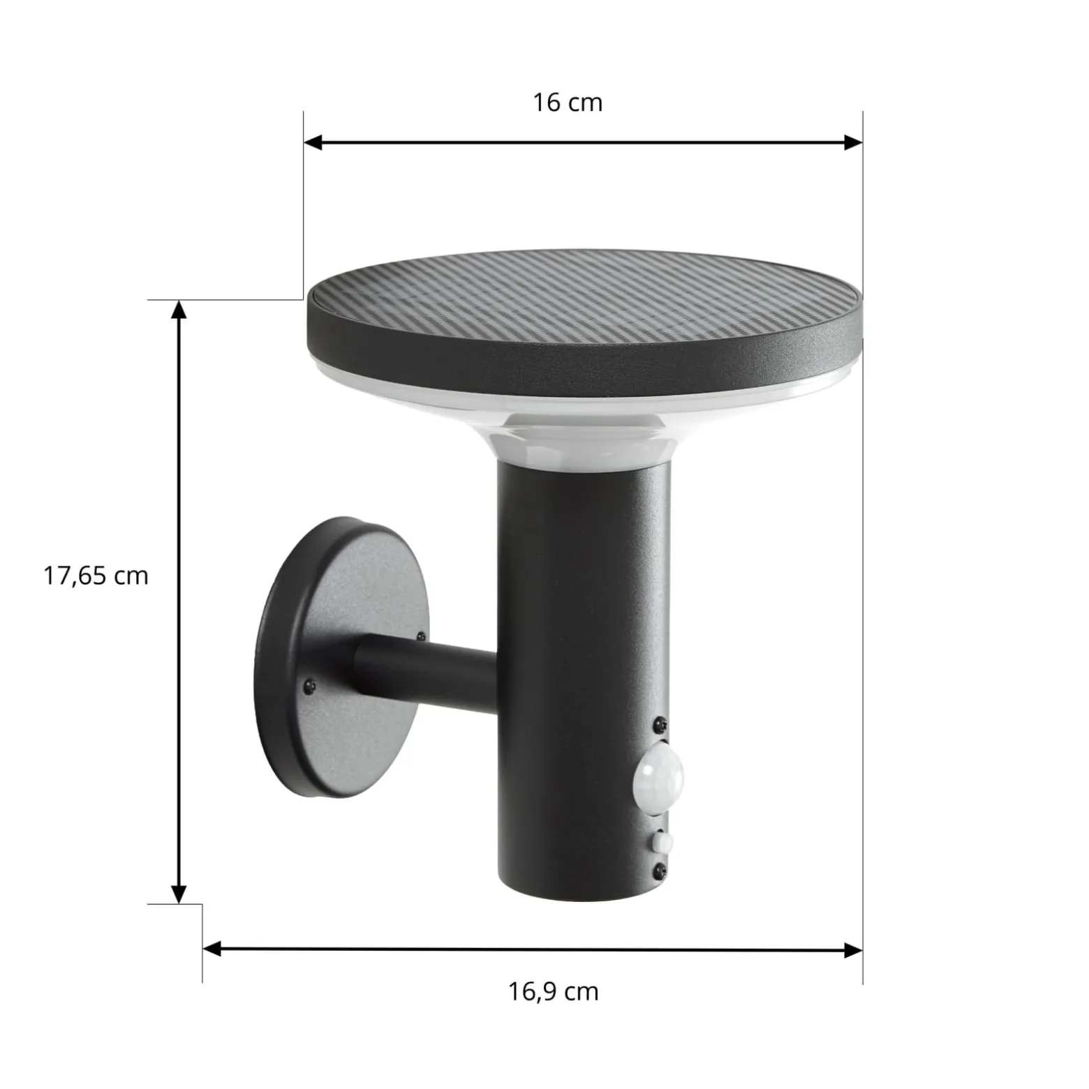 PRIOS LED-aurinkokäyttöinen seinävalaisin Kalen, 17 cm, musta, liiketunnistin
