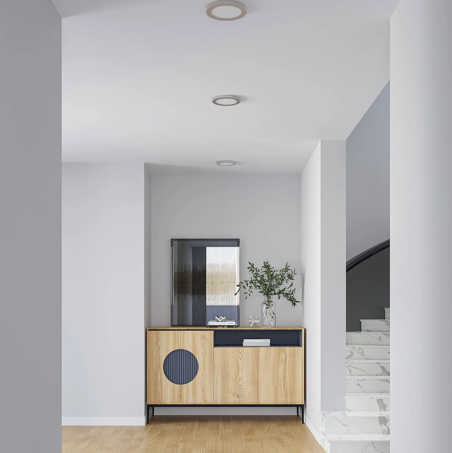 Prios LED-kattovalaisin Aureka, Ø 23 cm, hopea, metallia