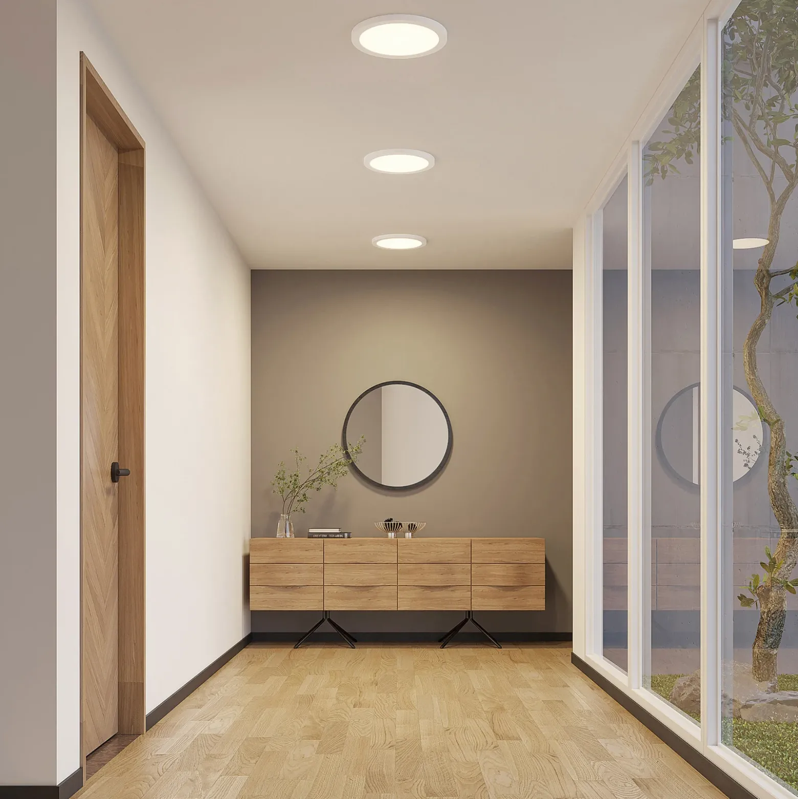 Prios LED-kattovalaisin Aureka, liiketunnistin, Ø 33 cm, valkoinen