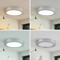 Prios LED-kattovalaisin Edwina, hopea, 25 cm, CCT, IP44