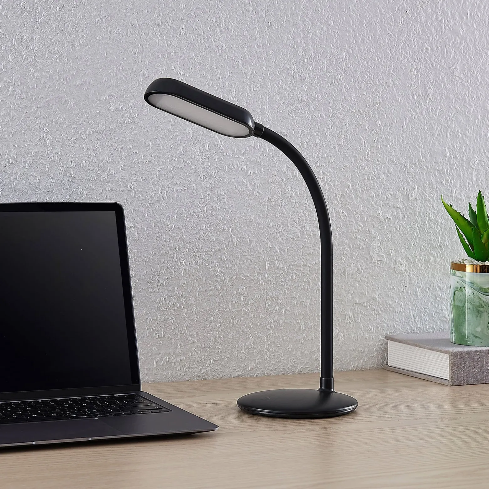 Prios LED ladattava pöytävalaisin Opira, musta, USB, kosketus himmennin