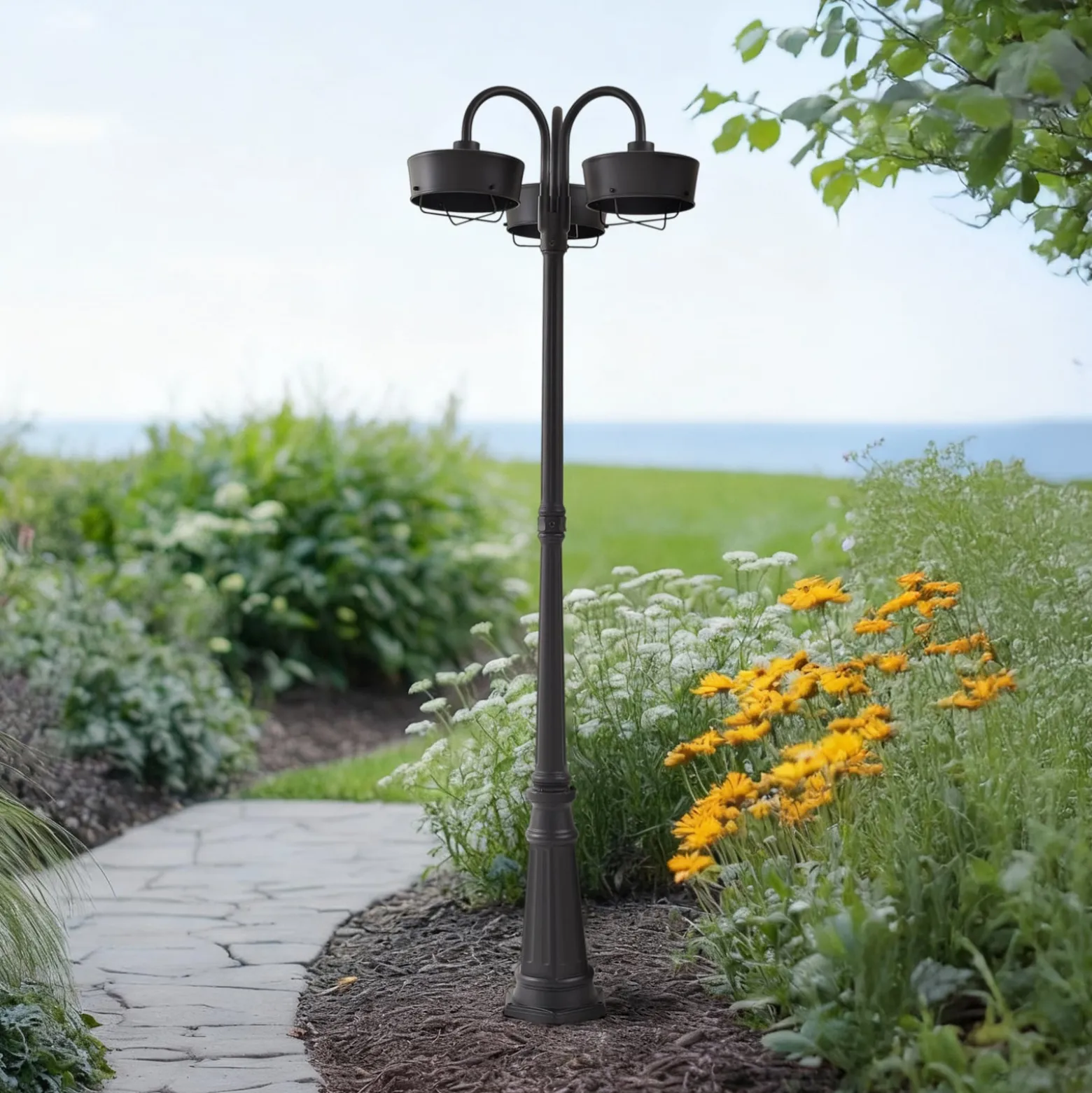 PRIOS LED-ulkovalaisin Thorus, 204 cm, musta, 3-lamppuinen, IP44