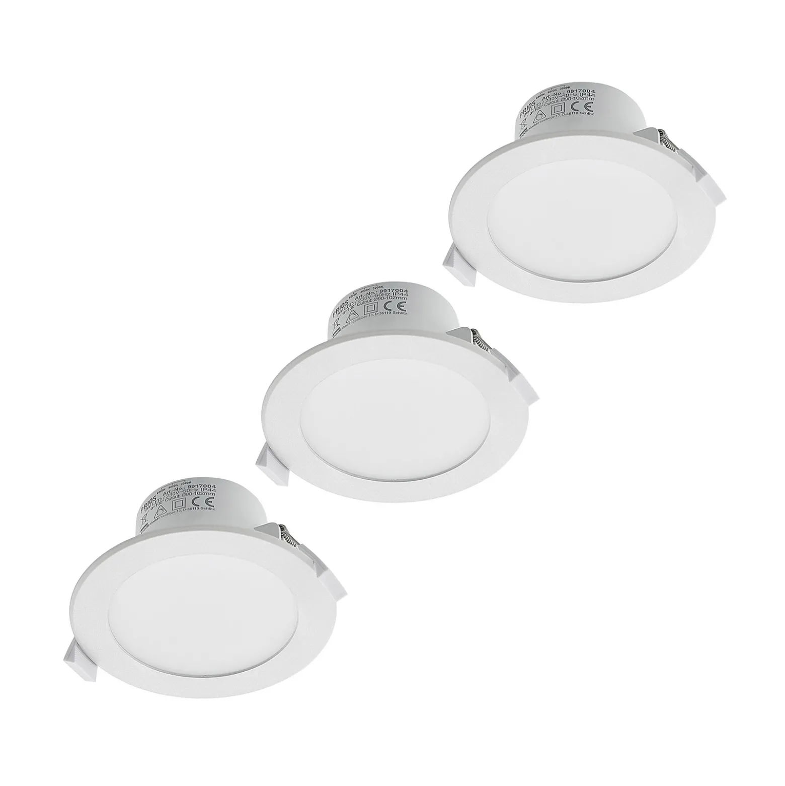 Prios LED uppoasennusvalaisin Rida, 3 kpl, valkoinen, 12 cm, CCT, IP44
