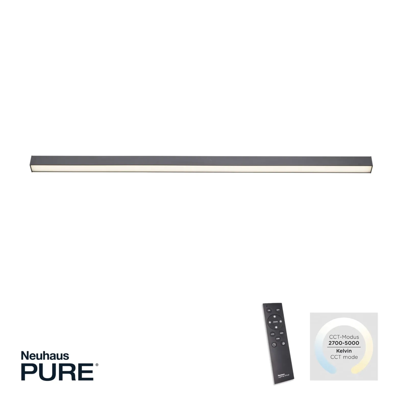 PURE LED-kattovalaisin Lines, 110 cm, antrasiitti, CCT, kaukosäädin