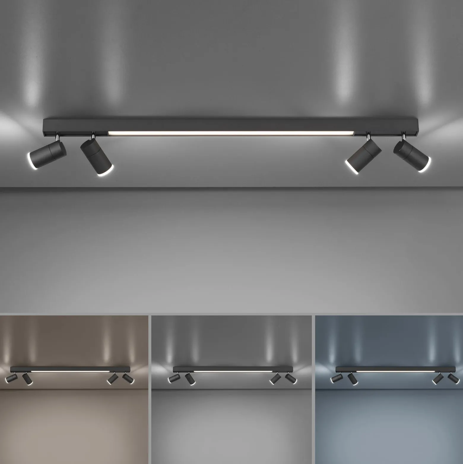 PURE LED-kattovalaisin Lines, 120 cm, antrasiitti, kaukosäädin