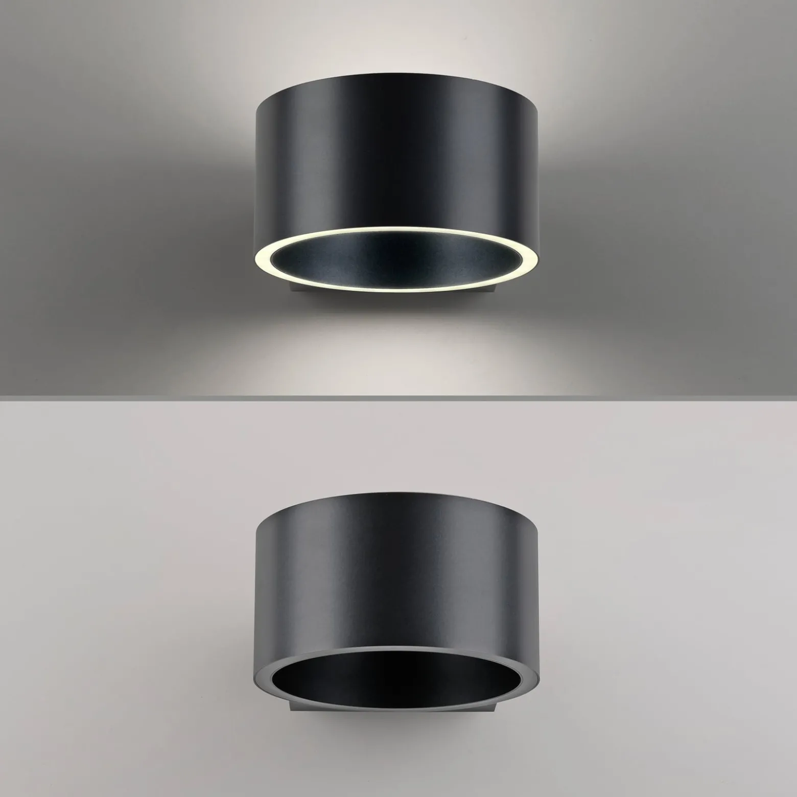 PURE LED-seinävalaisin Clipse, harmaa, alumiini, Ø 15 cm