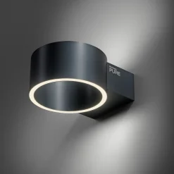 PURE LED-seinävalaisin Clipse, harmaa, alumiini, Ø 15 cm