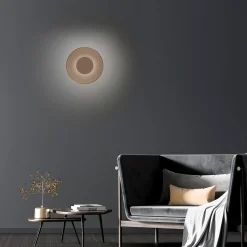 PURE LED-seinävalaisin Moon, pronssi, Ø 32 cm, lasi/alumiini