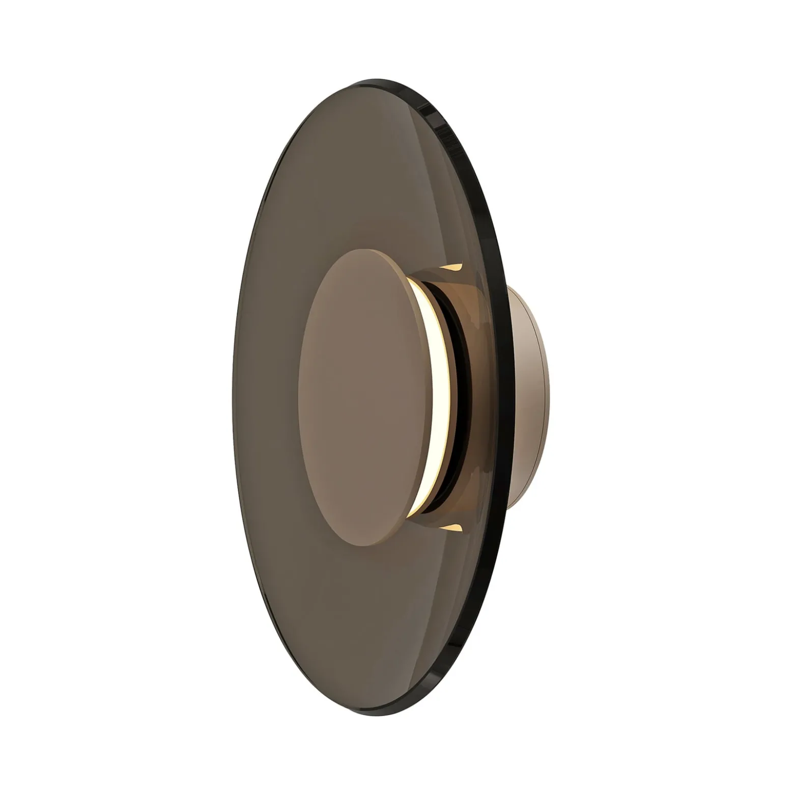 PURE LED-seinävalaisin Moon, pronssi, Ø 32 cm, lasi/alumiini