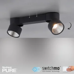 PURE NOLA -LED-kattovalaisin, 2-lamppuinen, musta