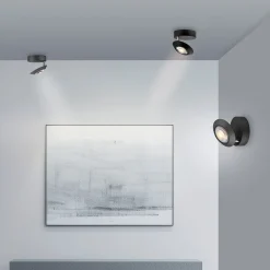 PURE Oculis -LED-kattovalaisin, musta, halkaisija 15 cm, rauta/lasi