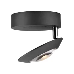 PURE Oculis -LED-kattovalaisin, musta, halkaisija 15 cm, rauta/lasi