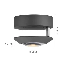 PURE Oculis -LED-kattovalaisin, musta, halkaisija 15 cm, rauta/lasi